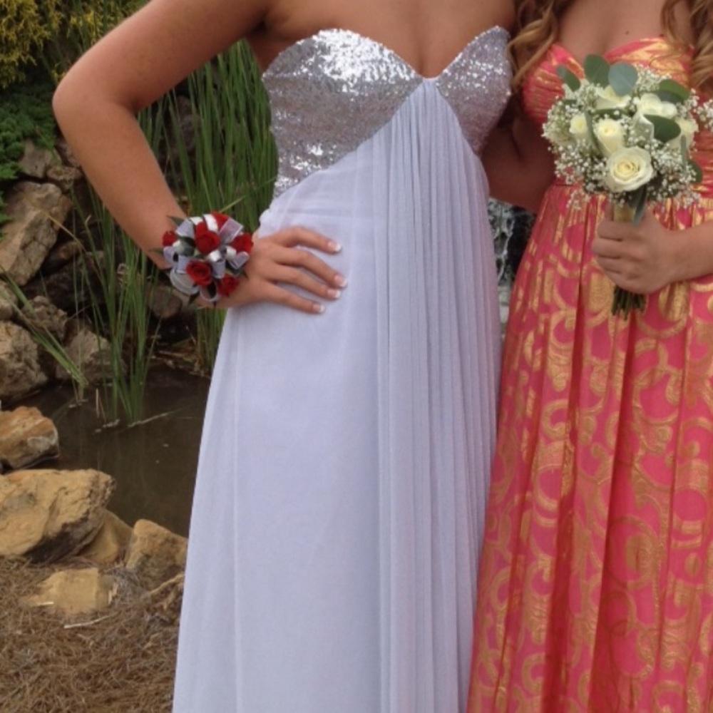 White/Silver La Femme Prom/Pageant Dress
